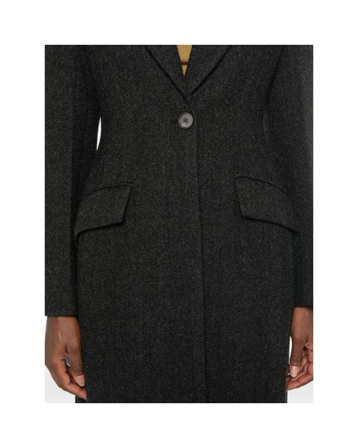 Tela Black Herringbone Single-Breasted Coat