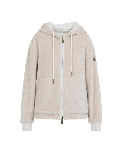 Moncler Natural Zip-Up Fleece Hooded Jacket