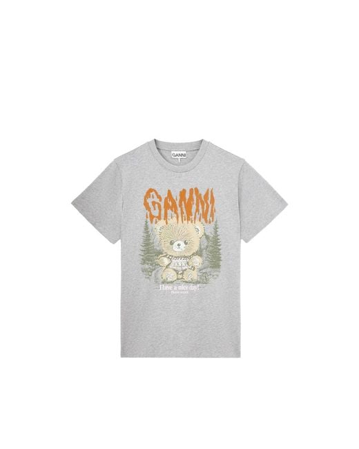 Ganni White T-Shirt With Forest Teddy