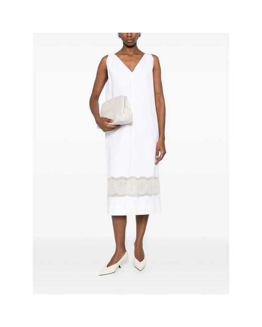 Carven White V-Neck Lace Midi Dress