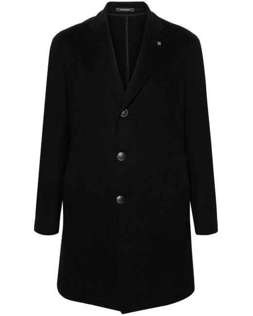 Tagliatore Black Single-Breasted Cashmere Coat for men