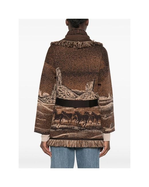 Alanui Brown Fringe-Trimmed Jacquard Cardigan