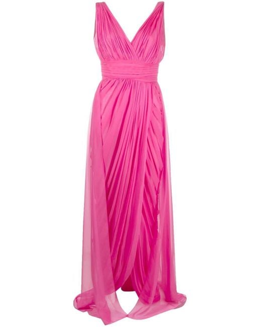 Alberta Ferretti Pink Draped Tulle Silk Gown