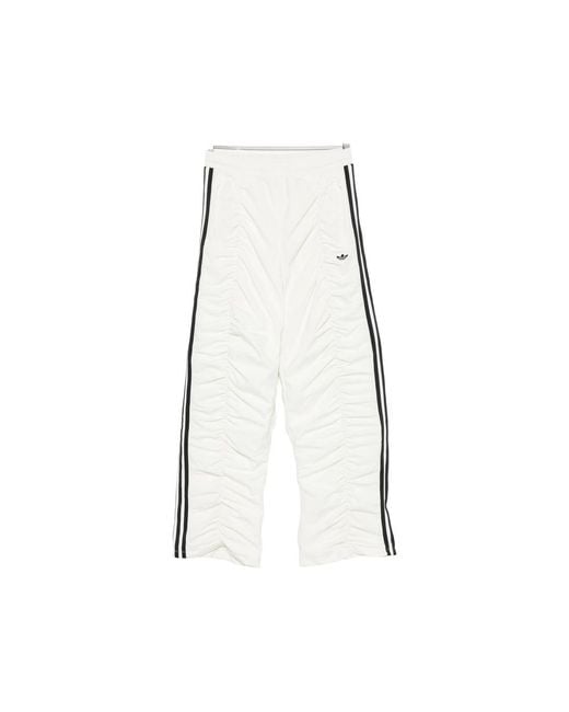 Adidas White Sporty Tp Ruched Side-Stripe Track Pants