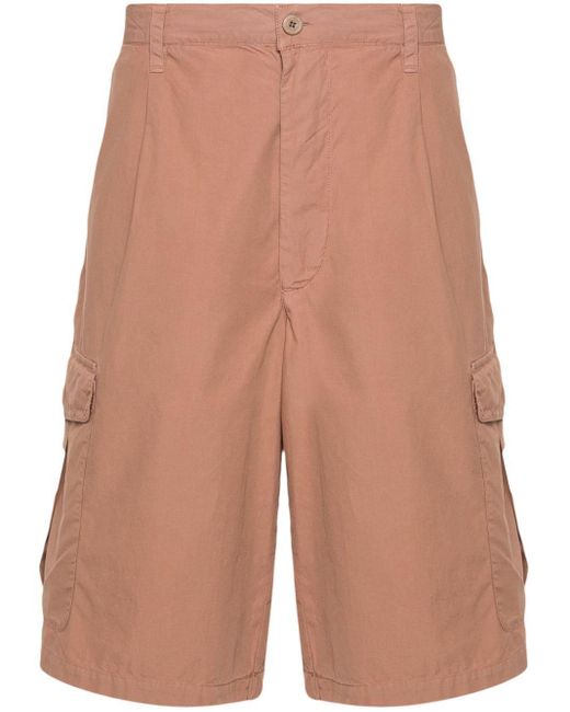 Emporio Armani Brown Pleat-Detail Cotton Cargo Shorts for men