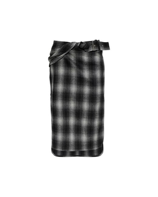 IRO Black Nylane Check Belted Midi Skirt