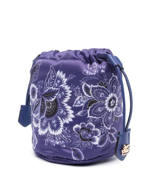 Etro Blue Floral-print Bucket Bag