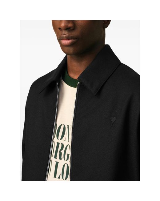 AMI Black Wool Padded Jacket With Ami De Coeur for men