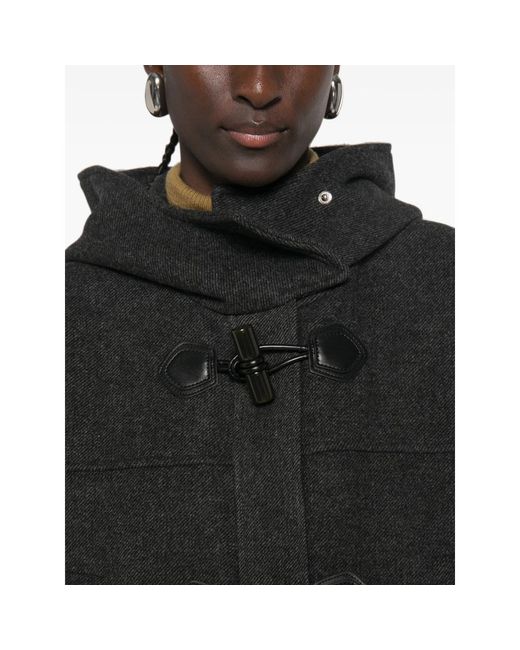 Ganni Black Hooded Toggle-Fastening Coat