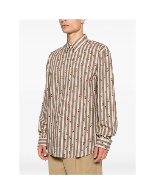 Dries Van Noten Natural Floral-Print Striped Shirt for men