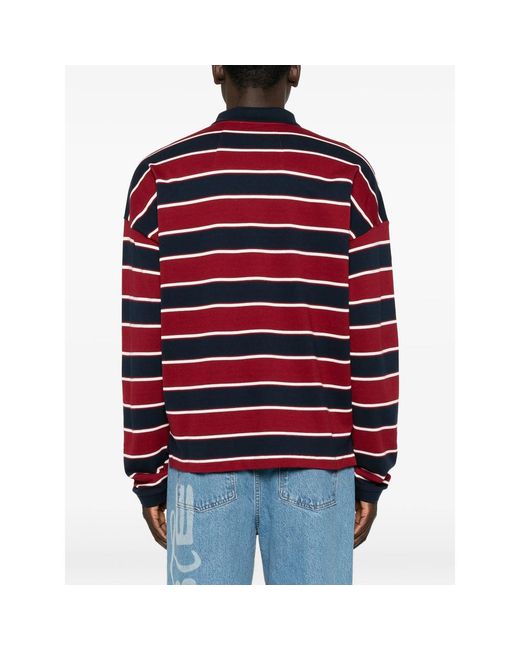 Rhude Red Striped Long-Sleeve Polo Shirt for men