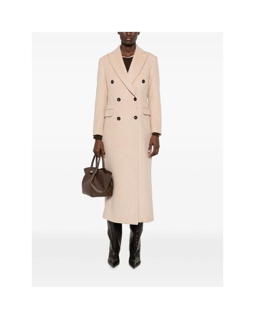 Eraldo Natural Double-Breasted Peaked-Lapel Coat