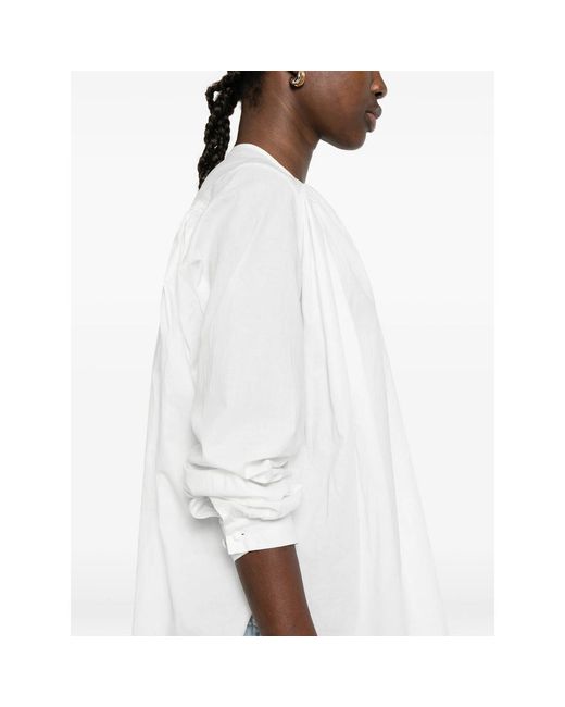 JC Sophie White Lavinia Buttoned Gathered Top