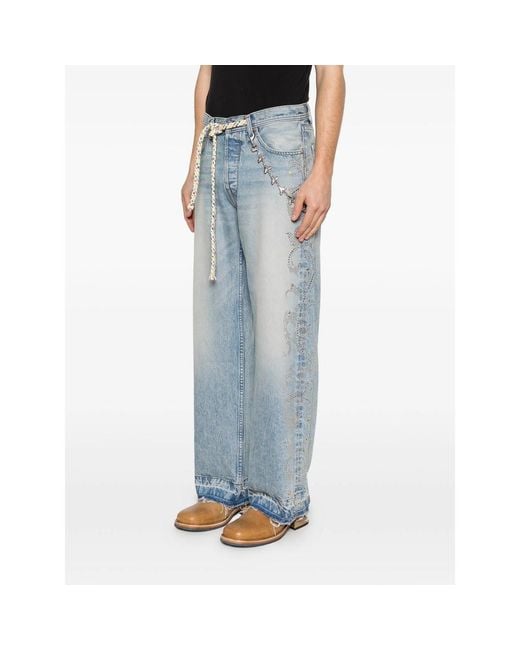 ERCOLE STUDIO Blue Embellished-Detail Frayed Jeans for men