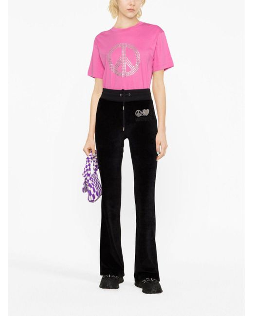 Moschino Jeans Pink Peace Symbol-Studded T-Shirt