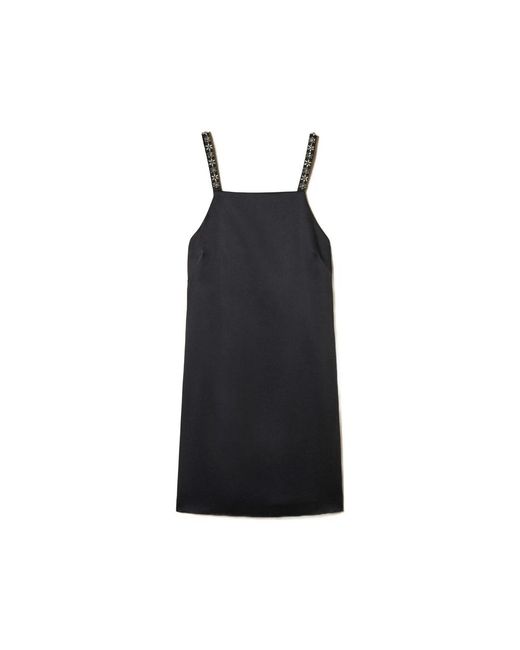 Twinset Black Embroidery Duchess-Satin Mini Dress