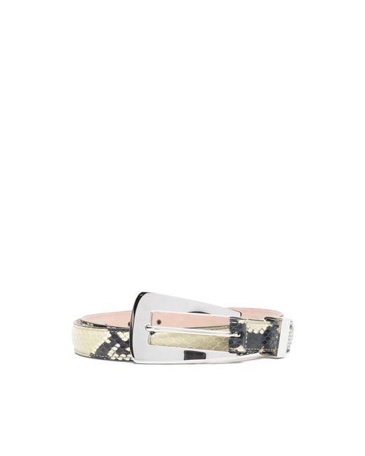 Khaite White Lucca Snakeskin-Print Buckle Belt