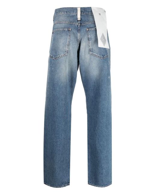 AMISH Blue Logo-Patch Washed-Denim Trousers for men