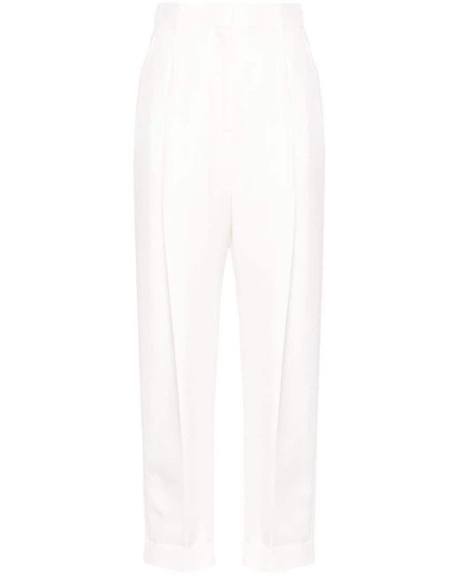 Alexander McQueen White Pleat-Detail Cotton Trousers
