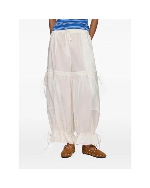 Ganni White Ruffled Drawstring Trousers