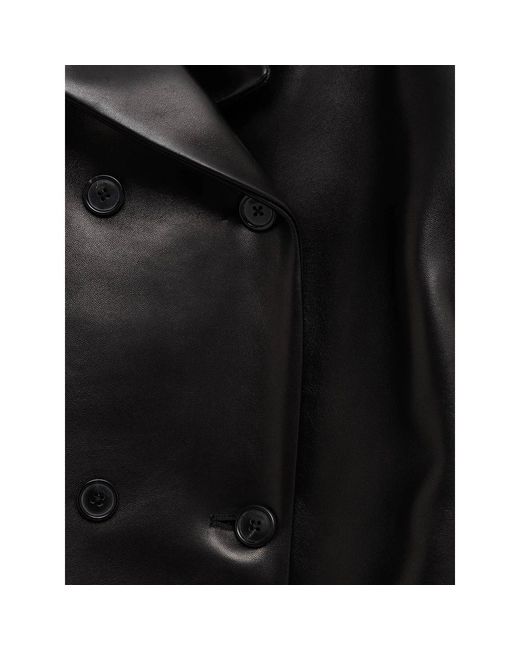 Khaite Black Double-Breasted Leather Blazer