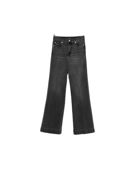 7 For All Mankind Gray Modern Dojo Faded-Effect Wide-Leg Jeans