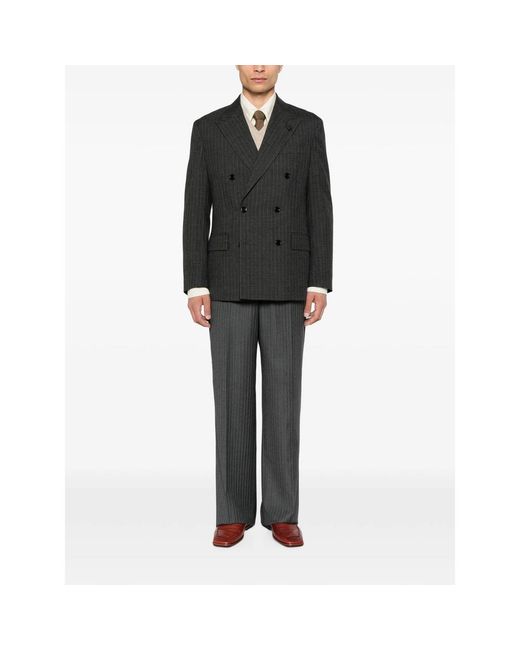 Lardini Black Pinstripe-Pattern Double-Breasted Blazer for men