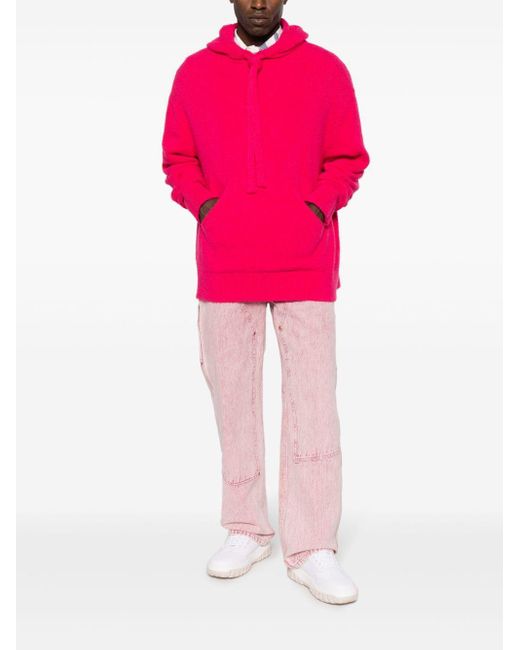 Laneus Pink Wintercot Brushed-Knit Hoodie for men