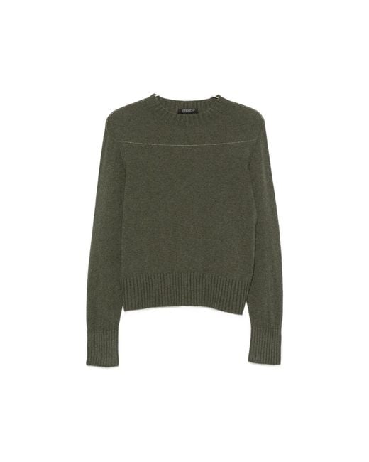 Aragona Green Long-Sleeve Ribbed-Trim Sweater