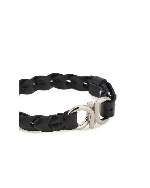 Ferragamo Black Gancini Braided Bracelet for men