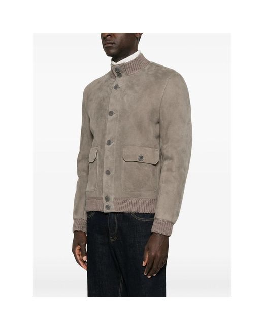 SANTORO Gray Suede Ribbed-Trim Jacket for men