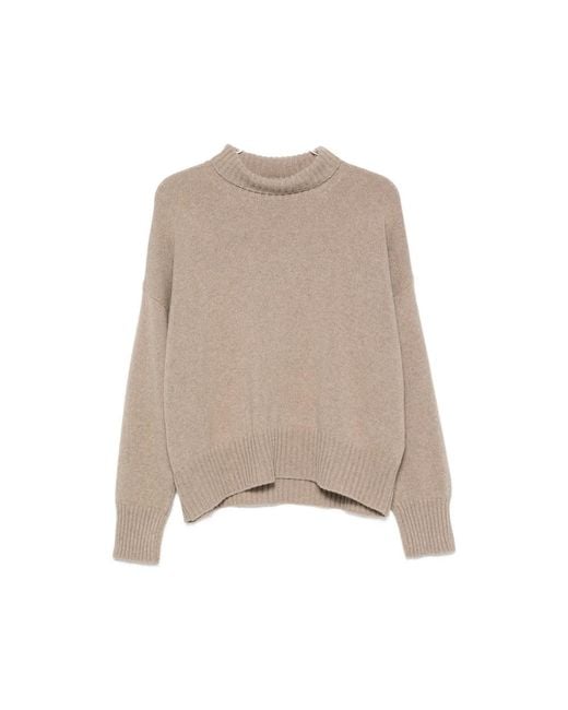 Aragona Natural Turtleneck Ribbed-Trim Sweater