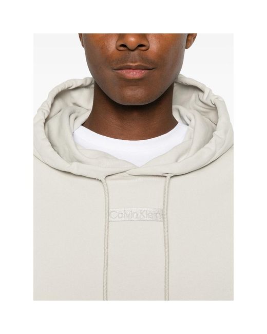Calvin Klein White Logo-Patch Drawstring Hoodie for men