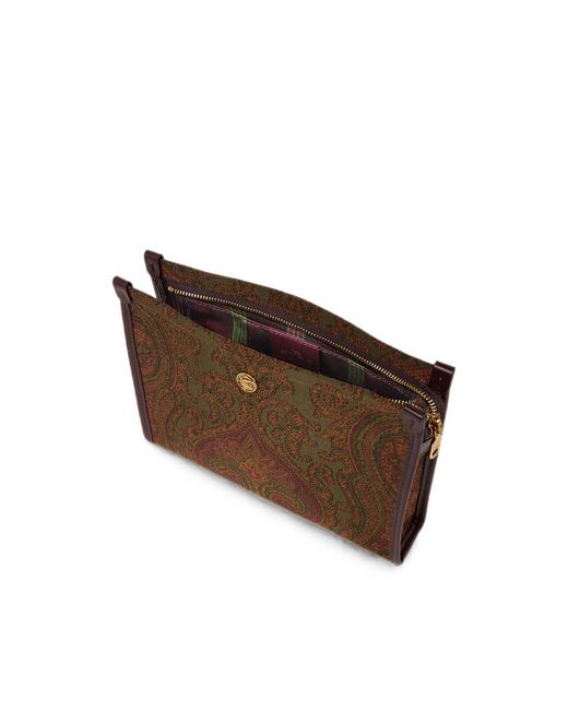Etro Brown Medium Paisley Jacquard Pouch