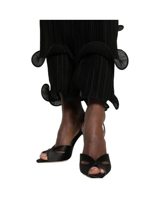 Cult Gaia Black One-Shoulder Plissé-Effect Midi Dress