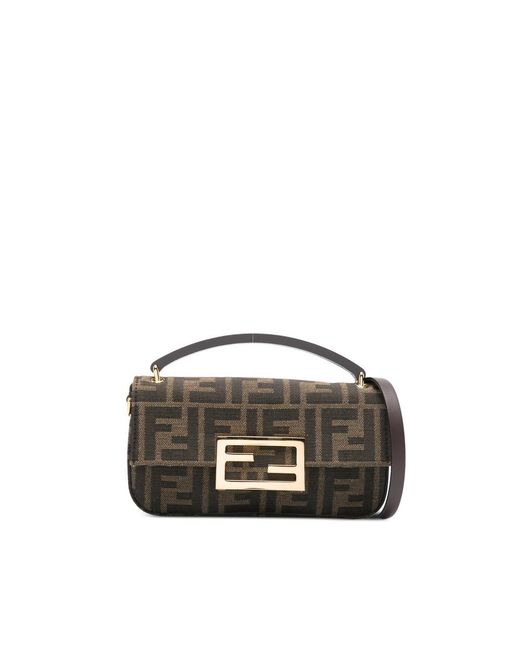 Fendi Gray Phone Baguette Logo-Plaque Tote Bag