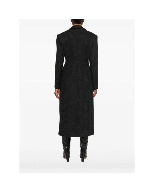 Tela Black Herringbone Single-Breasted Coat