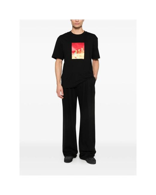 HUGO Black Graphic Print Crew Neck T-Shirt for men