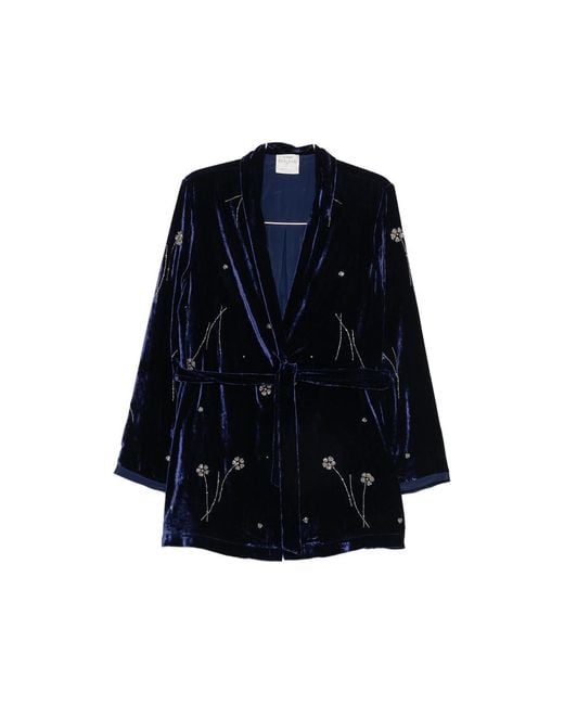 Forte_forte Blue Bead-Embellished Velvet Jacket