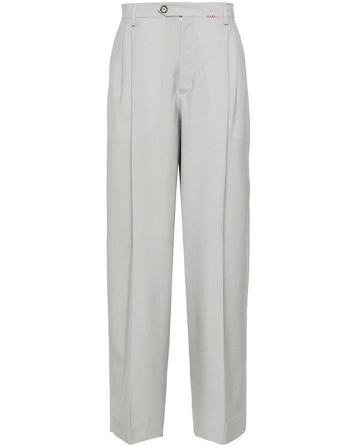 Marni Gray Logo-Embroidered Wool Trousers for men