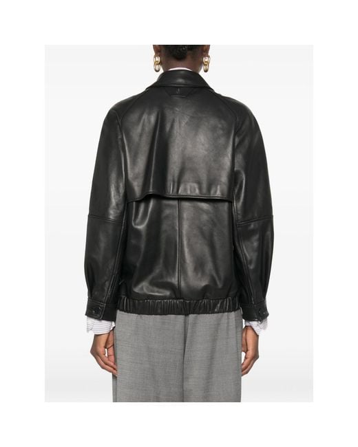 SANTORO Black Button-Up Leather Jacket