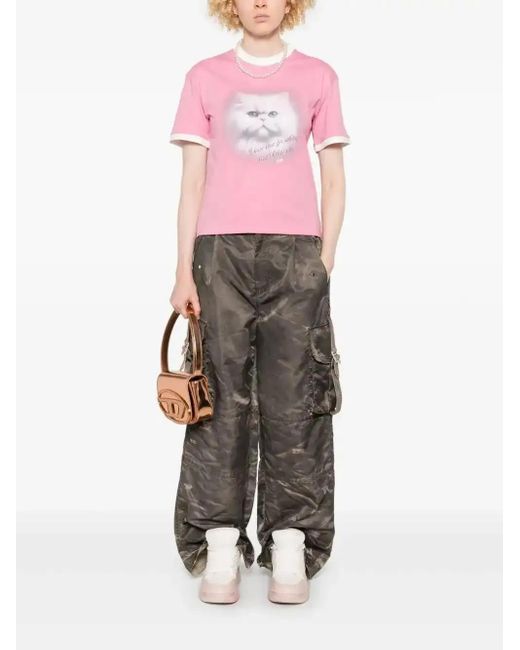 Gcds Pink Cat-Print T-Shirt