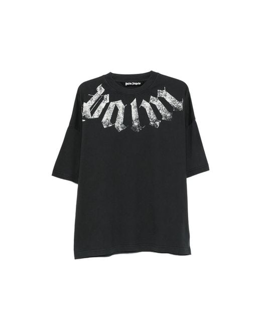 Palm Angels Black Big Neck Logo Printed T-Shirt for men