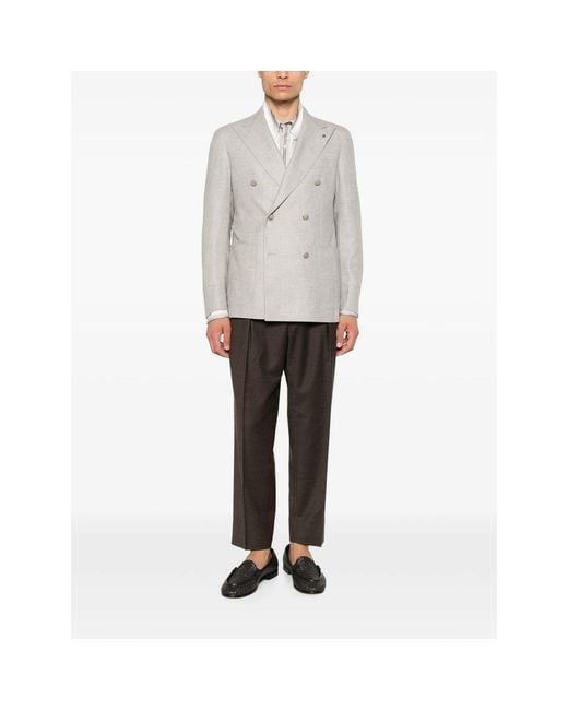 BRIGLIA Gray Portobellos Pleated Pressed-Crease Trousers for men