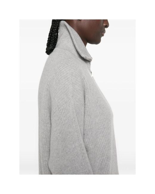 Malo Gray Ribbed-Knit Half-Zip Sweater