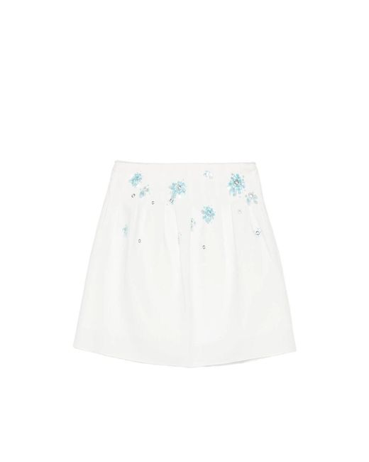 ShuShu/Tong White Pleated Skirt Sequin Detail Linen