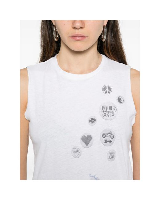 Mother White Graphic-Print Sleeveless Top