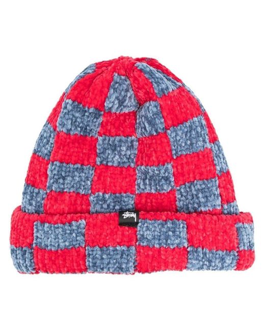 Stussy Checkered Crochet-knit Beanie for men