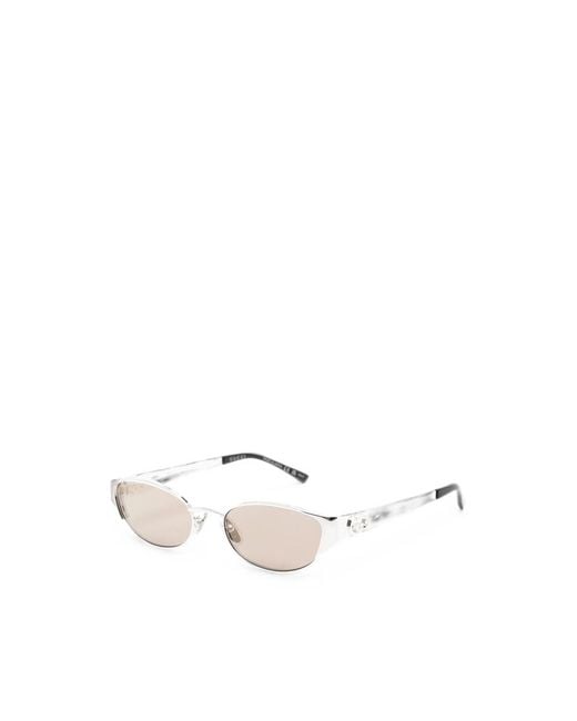 Gucci White Interlocking G Oval-Frame Sunglasses