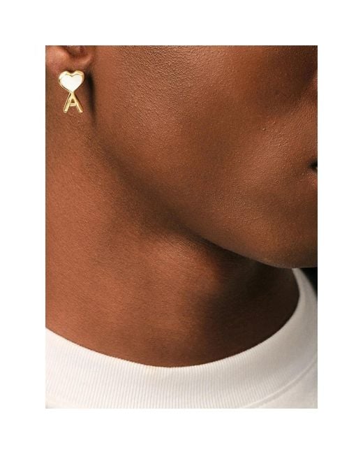 AMI Metallic Brass Earrings With Hammered Ami De Coeur for men